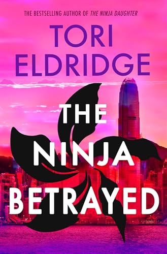 Book cover with red and purple tones, a city skyline, and black floral shapes.