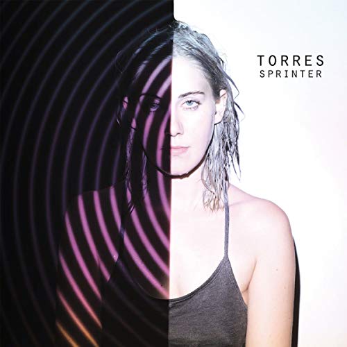 Album cover for Torres’ “Sprinter” featuring a portrait split by swirling lines.