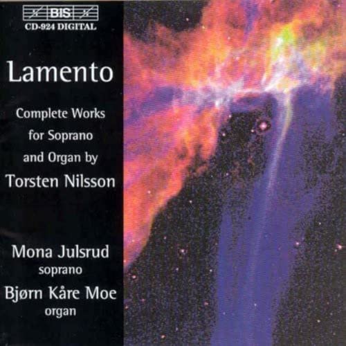 CD cover with a colorful nebula image and text for Torsten Nilsson's Lamento.
