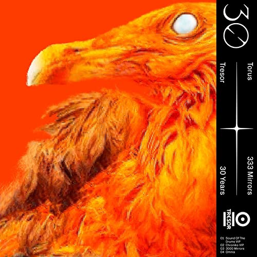 Orange bird-like creature with a glowing eye on a red background.