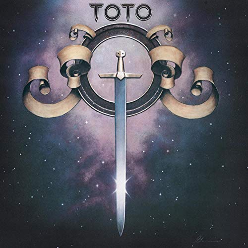 Toto album cover featuring a sword within a circular ribbon design.