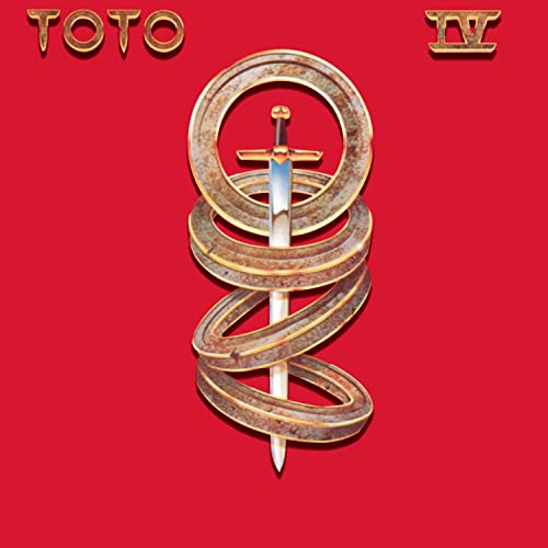 Toto IV album cover: red background with gold sword and spiral design.