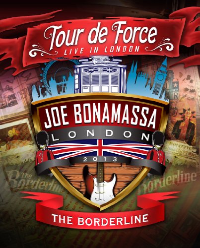 Image of a guitar and shield with text about Joe Bonamassa's London concert.