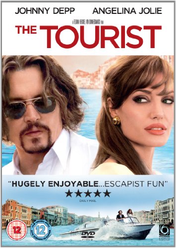 DVD cover for "The Tourist" featuring Johnny Depp and Angelina Jolie.