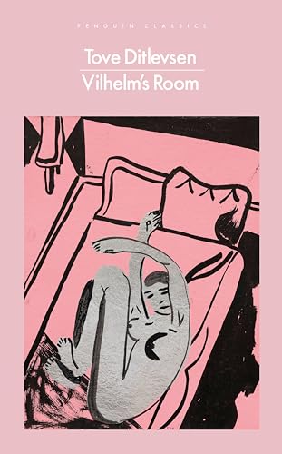Pink book cover with a minimalist illustration of a figure in bed.