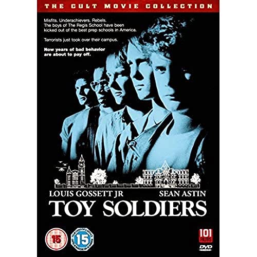 DVD cover for Toy Soldiers featuring blue-tinted portraits of young men against black background.
