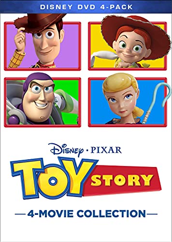 Toy Story DVD cover featuring Woody, Buzz, Jessie, and Bo Peep.