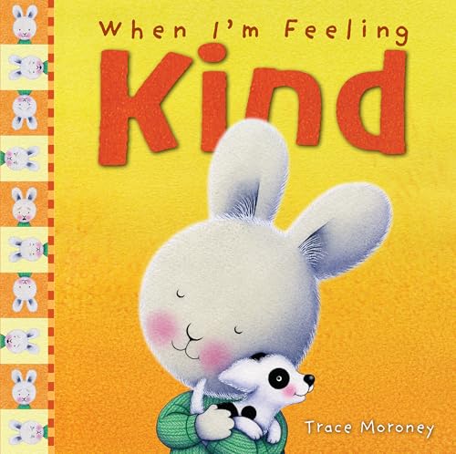 Book cover: bunny hugging a puppy, orange and yellow background.