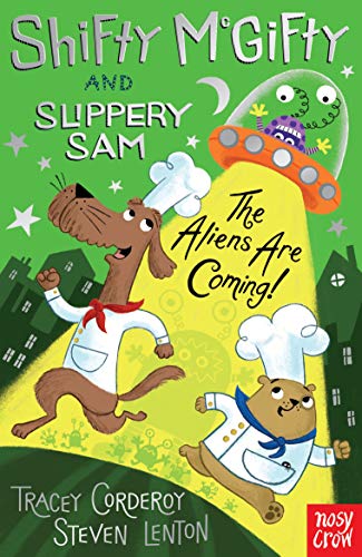 Book cover featuring two dogs in chef hats and a flying saucer.