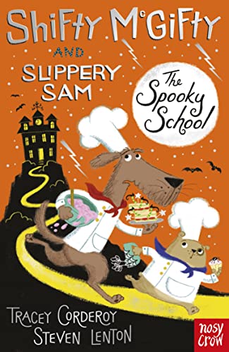 Book cover featuring two animal chefs and a spooky haunted house.