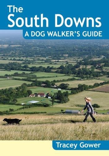 Book cover: rolling hills, woman walking a dog, titled “The South Downs”.