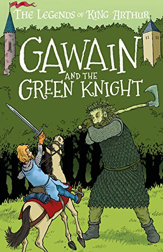 Book cover depicting a knight on horseback facing a green knight with an axe.