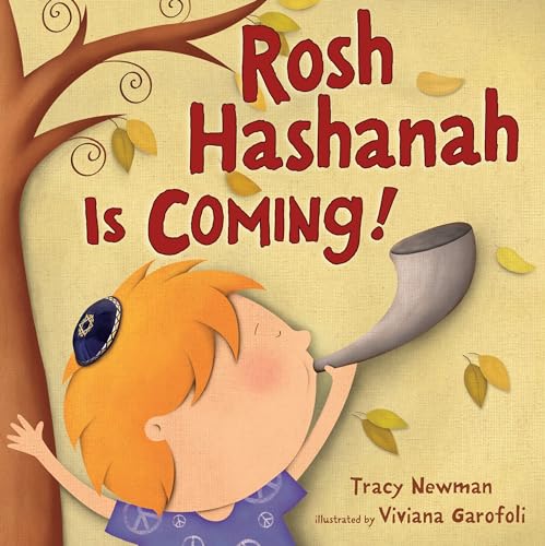 Book cover with a child blowing a shofar for Rosh Hashanah.