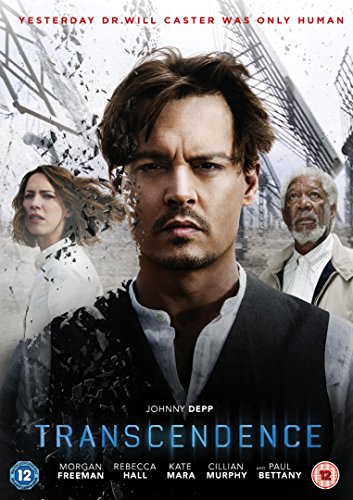 Transcendence" DVD cover featuring Johnny Depp, Kate Mara, and Morgan Freeman.
