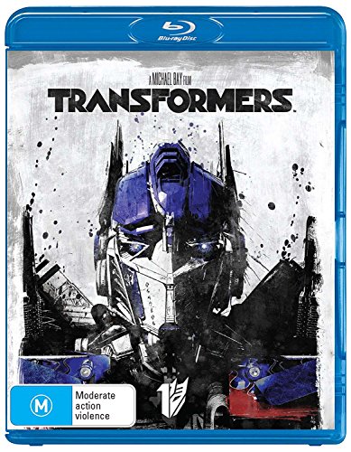 Transformers Blu-ray case featuring Optimus Prime with a dark, splattered background.