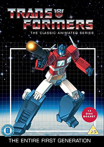 Red and blue robot holding a gun on a starry background with grid overlay.