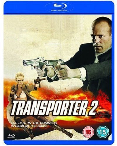 Transporter 2 Blu-ray cover featuring Jason Statham with guns and a woman.