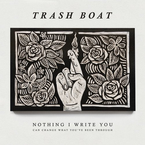 "Album cover with a hand giving the middle finger surrounded by floral pattern."