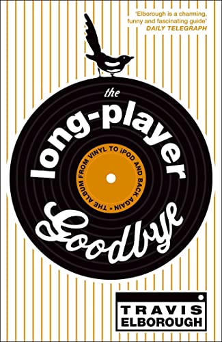 Book cover: black vinyl record with white text, a bird, and yellow stripes.