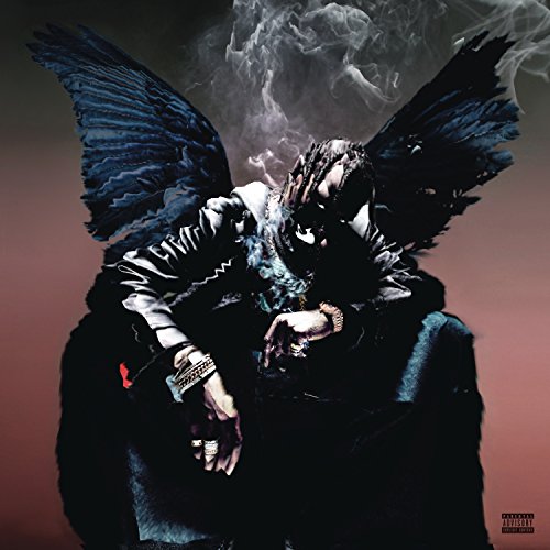 Travis Scott album cover with dark wings and smoke effects.