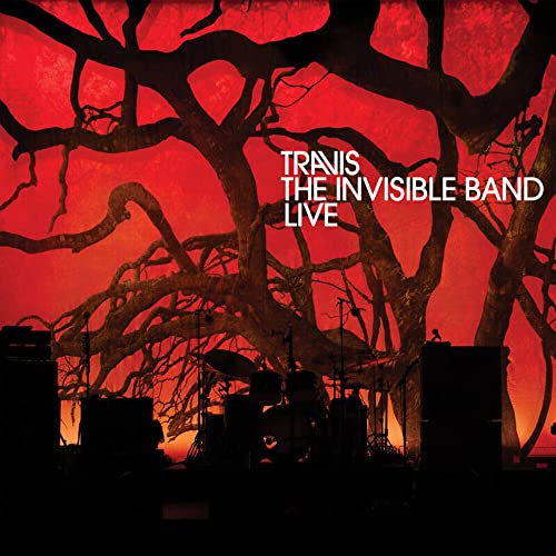 Travis album cover: silhouetted drum kit against a red, branching tree background.