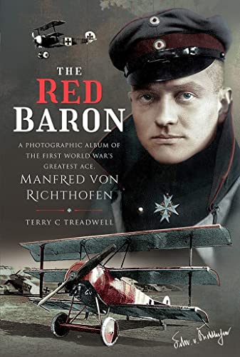 Book cover featuring a portrait of Manfred von Richthofen and a red triplane.