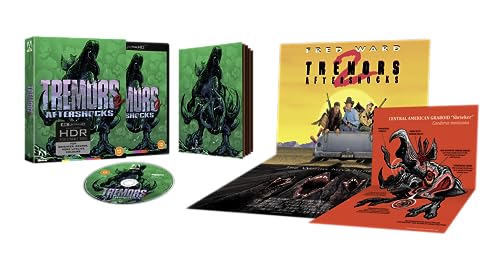 Tremors 2: Aftershocks" 4K UHD Blu-ray packaging with monster imagery and disc.