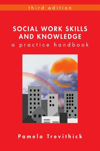 Book cover: "Social Work Skills and Knowledge" with city and rainbow image.