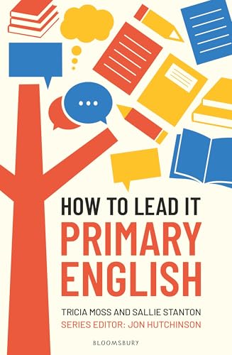 Book cover: “How to Lead It: Primary English” with school supplies illustration.
