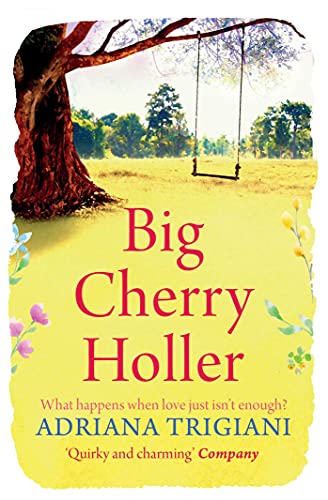 Book cover: yellow background, tree, swing, and red title "Big Cherry Holler".
