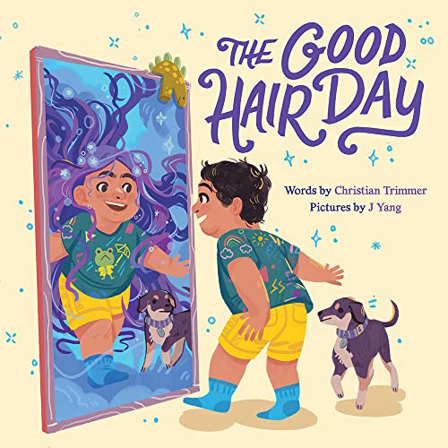Children’s book cover depicting a boy looking at his reflection with wild hair.