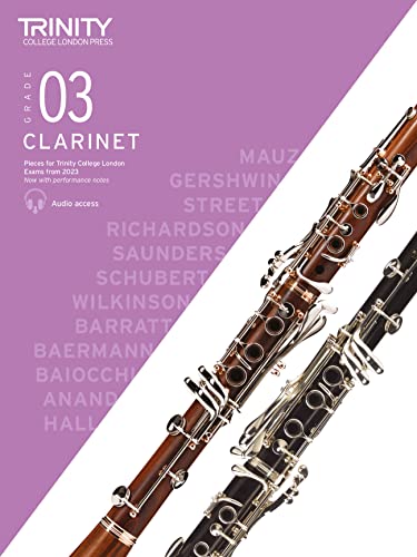 Trinity College London clarinet exam pieces, Grade 3, with clarinet image.