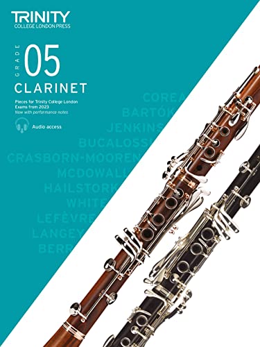 Trinity College London Grade 5 Clarinet exam pieces book with clarinet image.