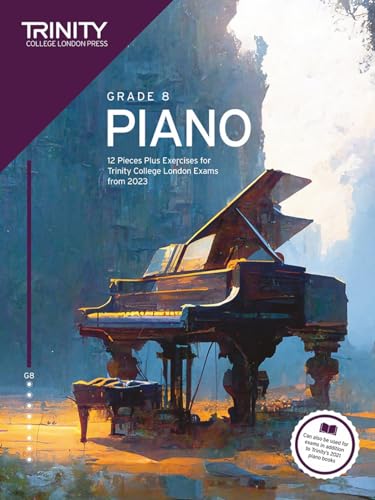 Trinity College London Grade 8 Piano exam book cover with a grand piano.