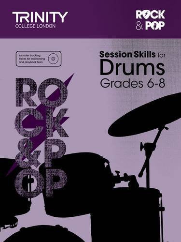 Purple drum book cover, “Session Skills for Drums Grades 6-8” title.