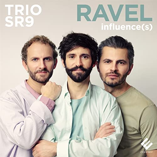 CD cover featuring three men and text “Trio SR9 – Ravel Influence(s)”.