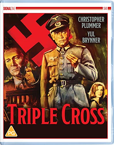 Blu-ray cover for "Triple Cross" featuring Christopher Plummer in a Nazi uniform.