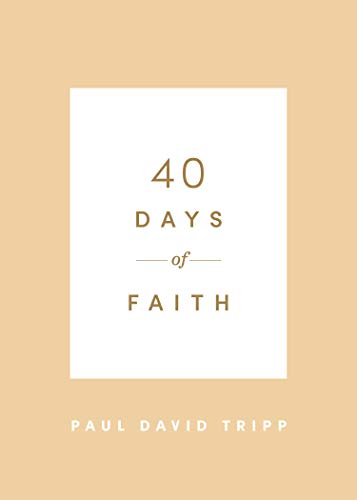 Book cover with "40 Days of Faith" in gold lettering on beige.