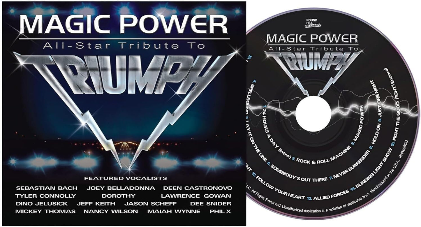 CD jewel case featuring the Triumph Magic Power All Star Tribute album cover art.