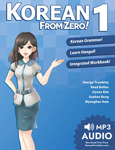 Cover of Korean From Zero! 1 textbook featuring an anime-style girl on blue background.