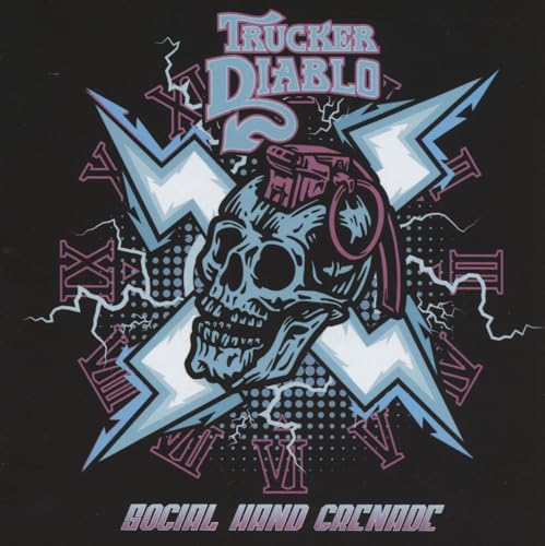 Album cover featuring a blue skull with a grenade on its head and lightning.
