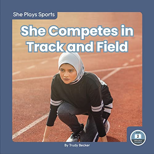 Young athlete in hijab prepares to race on a track.