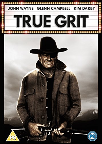 True Grit" DVD cover featuring John Wayne in a cowboy hat and coat.