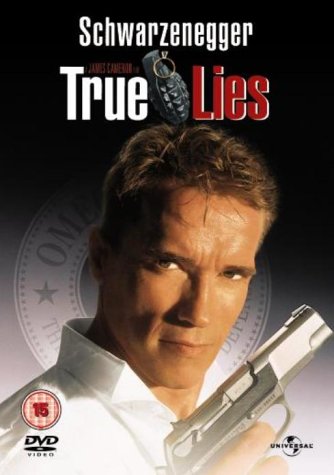 Arnold Schwarzenegger holding a handgun on the True Lies DVD cover.
