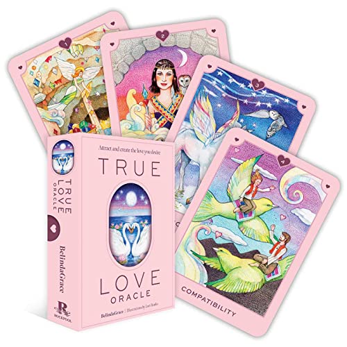 True Love Oracle box set with four illustrated cards featuring fantasy and romantic themes.