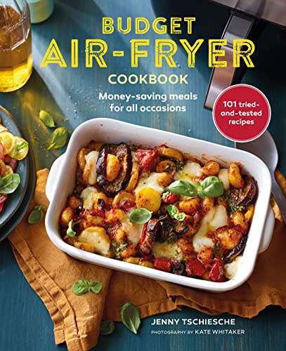 Cookbook cover with air-fried gnocchi and the title "Budget Air-Fryer Cookbook".