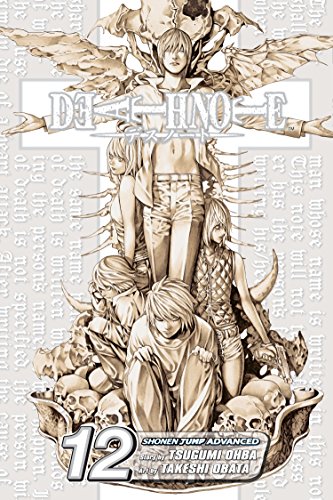 Death Note, Volume 12" cover with characters amidst skulls and wings.