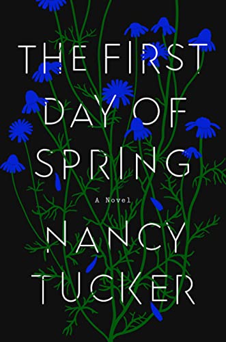 Book cover with blue flowers and white text on black background.