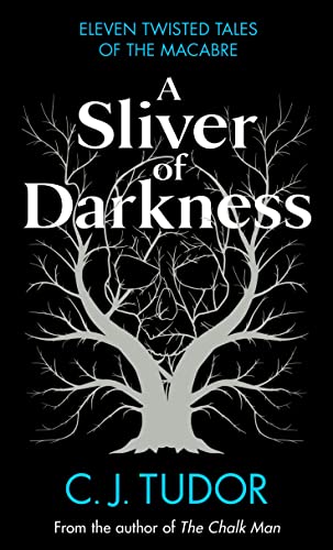 Book cover: "A Sliver of Darkness" with a dark tree illustration.