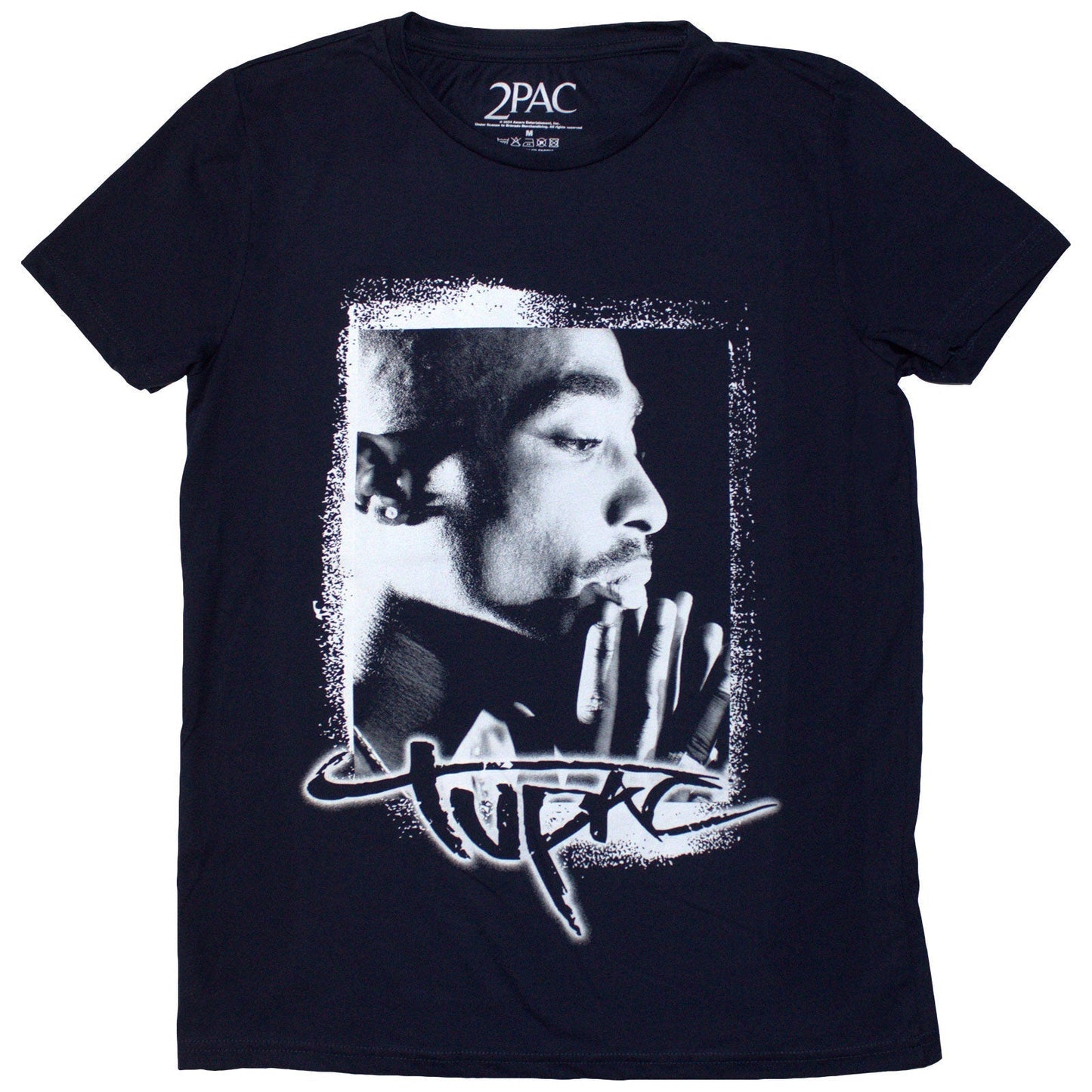 Small ladies’ t-shirt with a spray-painted photo of Tupac Shakur.